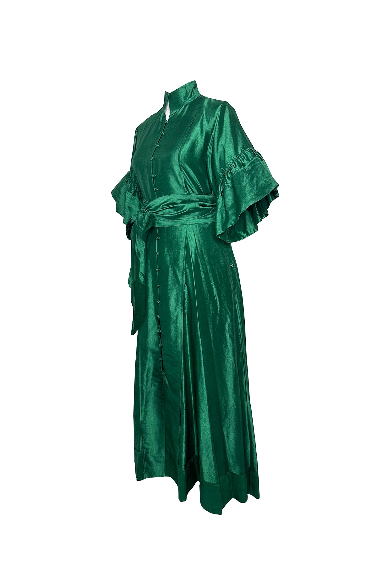 Leela Hostess Kaftan | Emerald Green Silk Taffeta