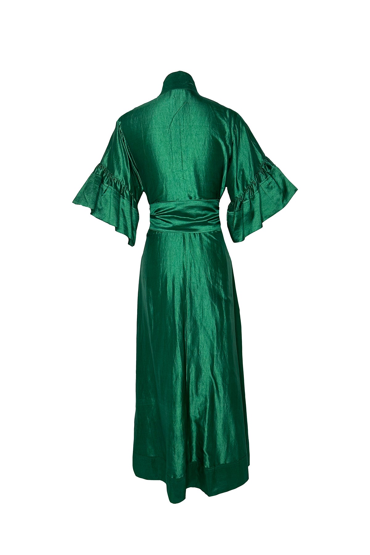 Leela Hostess Kaftan | Emerald Green Silk Taffeta – SUE SARTOR