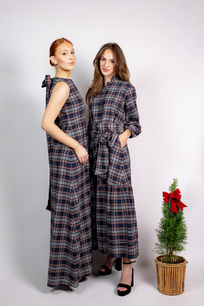 Tibi Gown | Onyx/Garnet Highland Glen Plaid