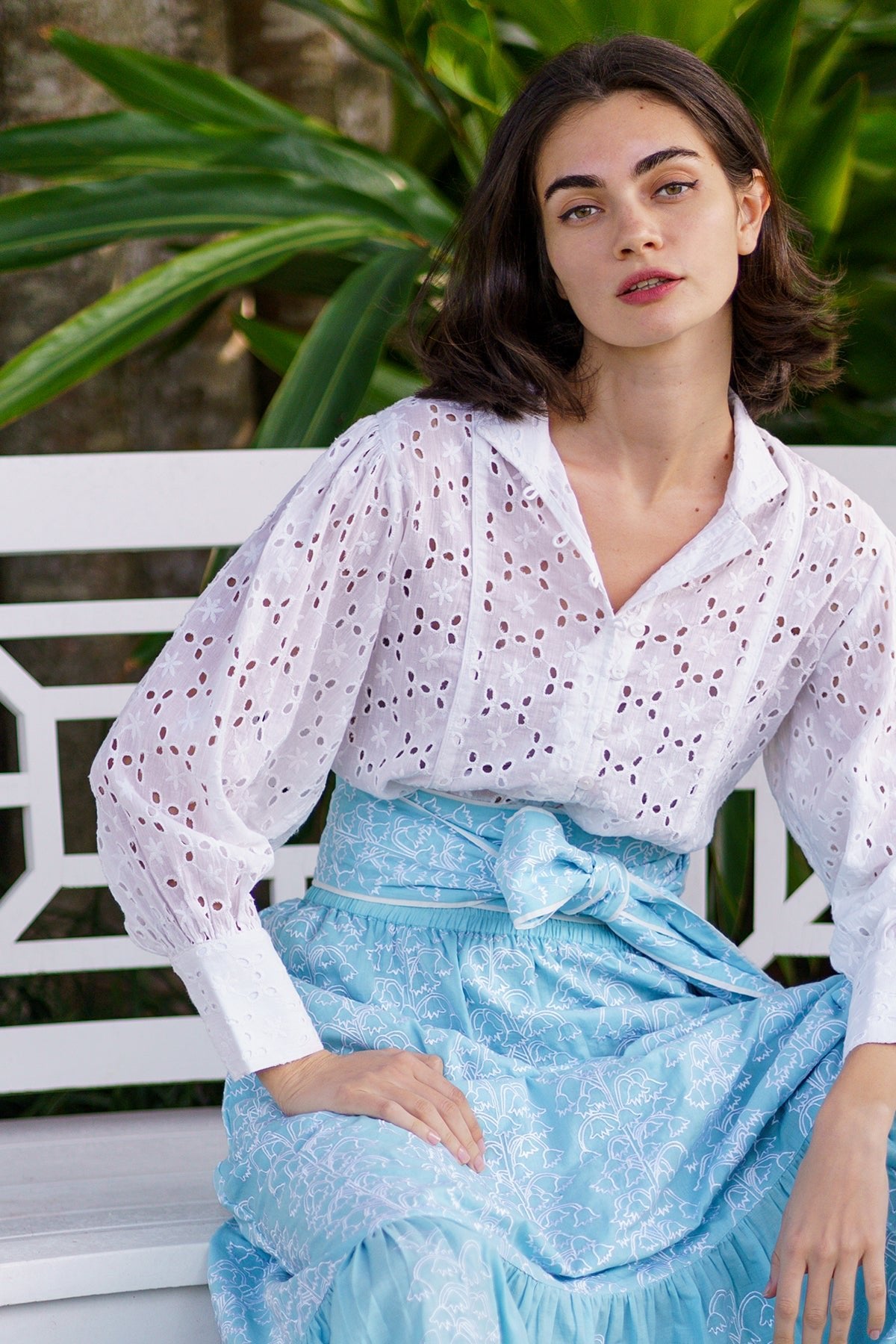 Boxy Balloon Sleeve Top | Floral Eyelet Trellis – SUE SARTOR