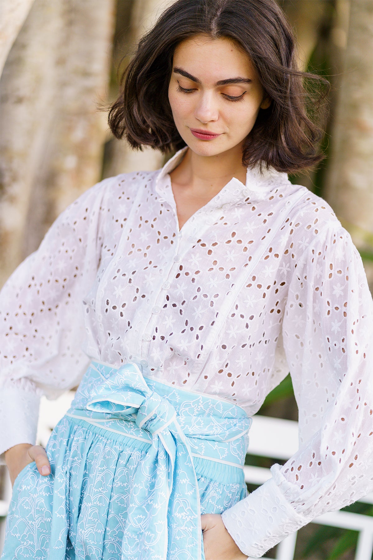 Boxy Balloon Sleeve Top | Floral Eyelet Trellis – SUE SARTOR