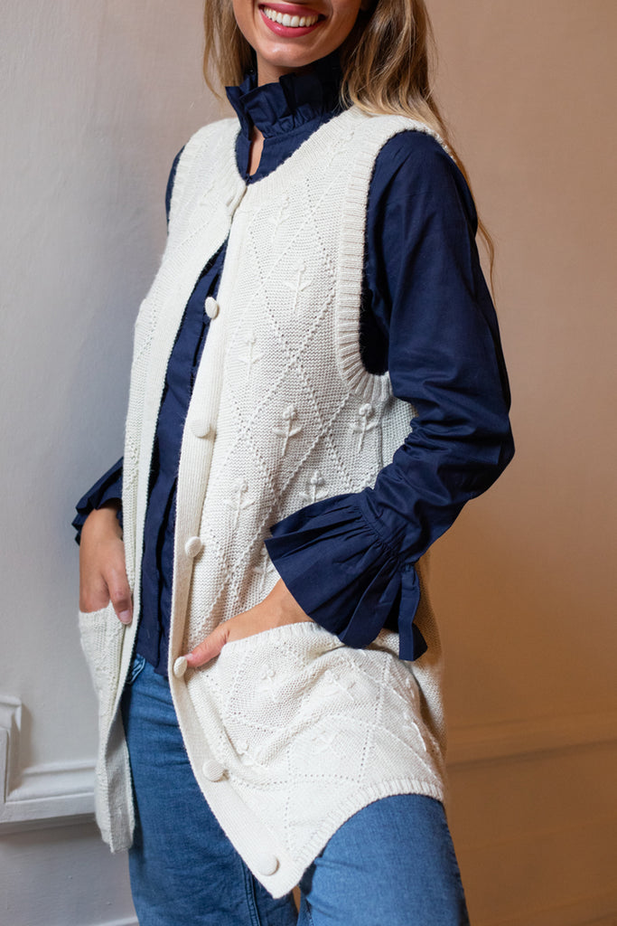 Long Vest | Ivory Trellis