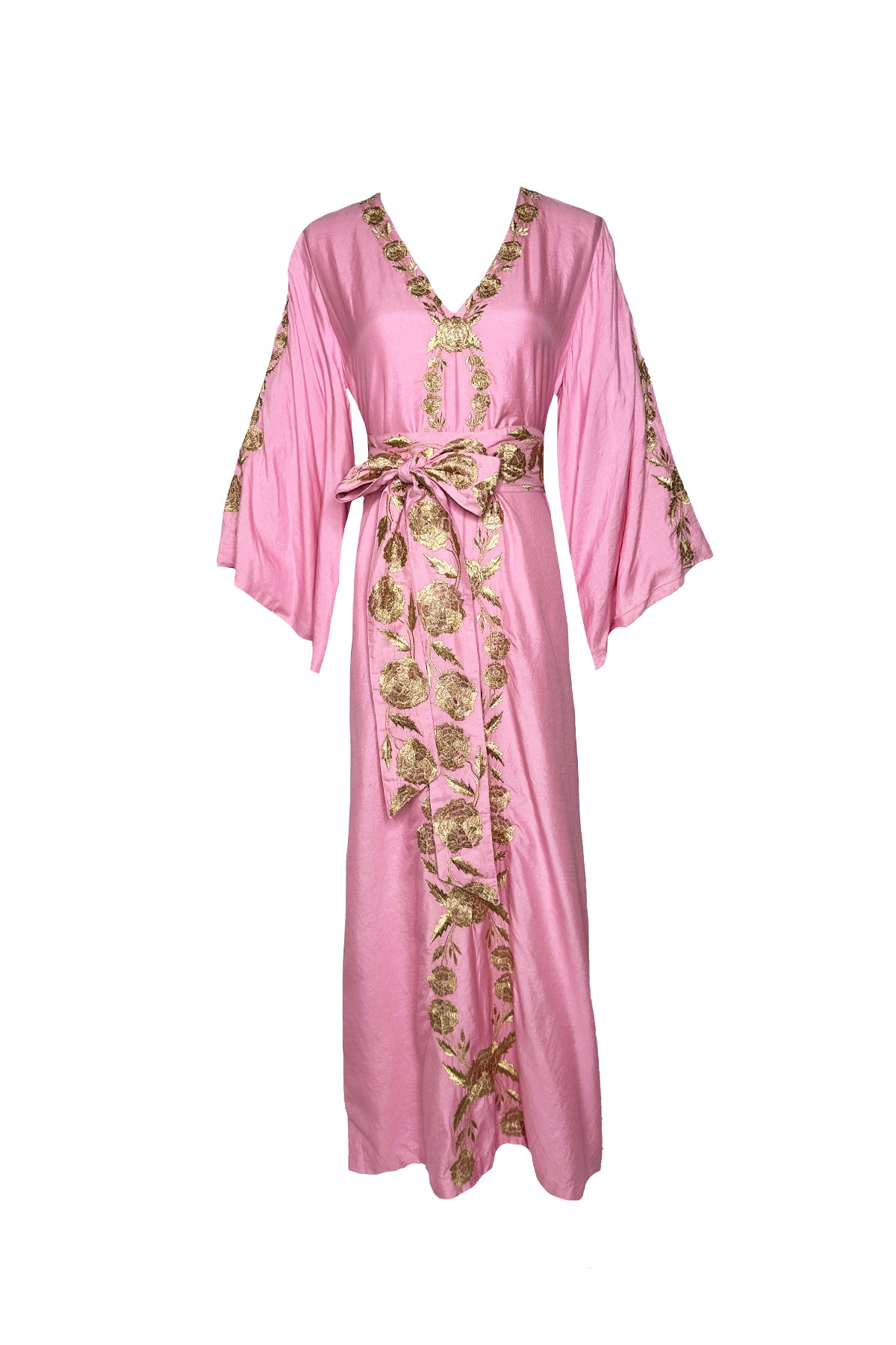 SS Kaftan | Bubble/Gold Hand-Loom Silk SUE SARTOR Marigold Embroidery