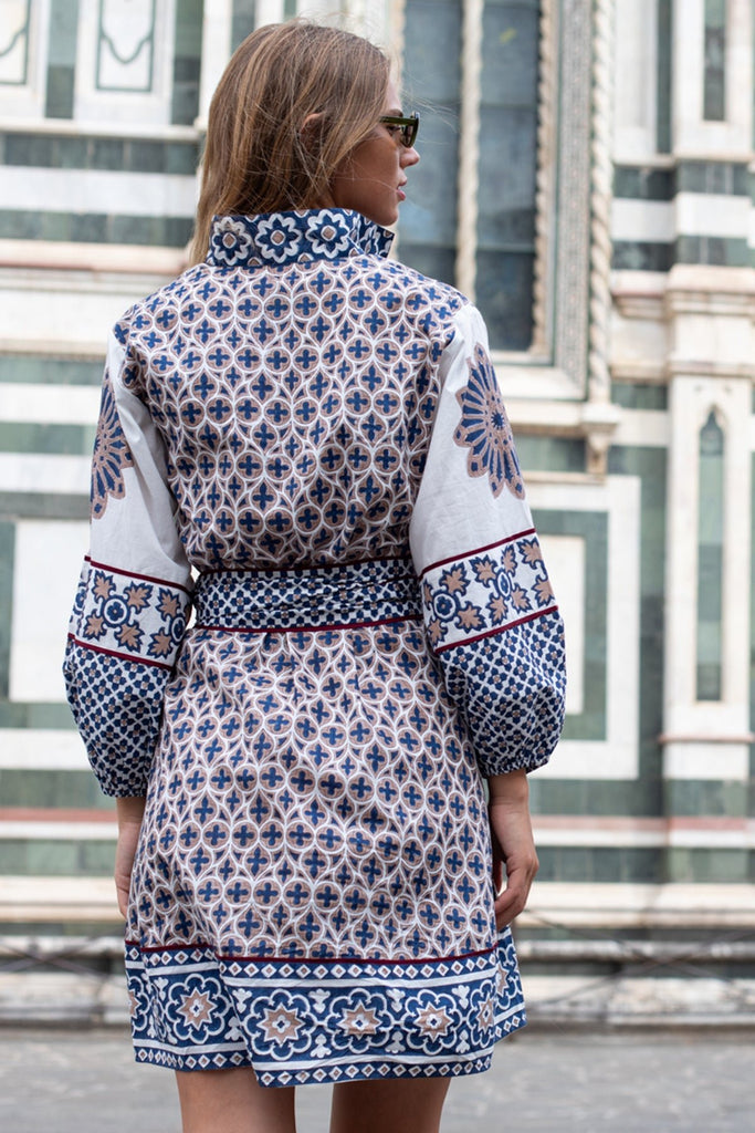 SUE SARTOR Flounce Shorty | Mocha/Navy Piazza