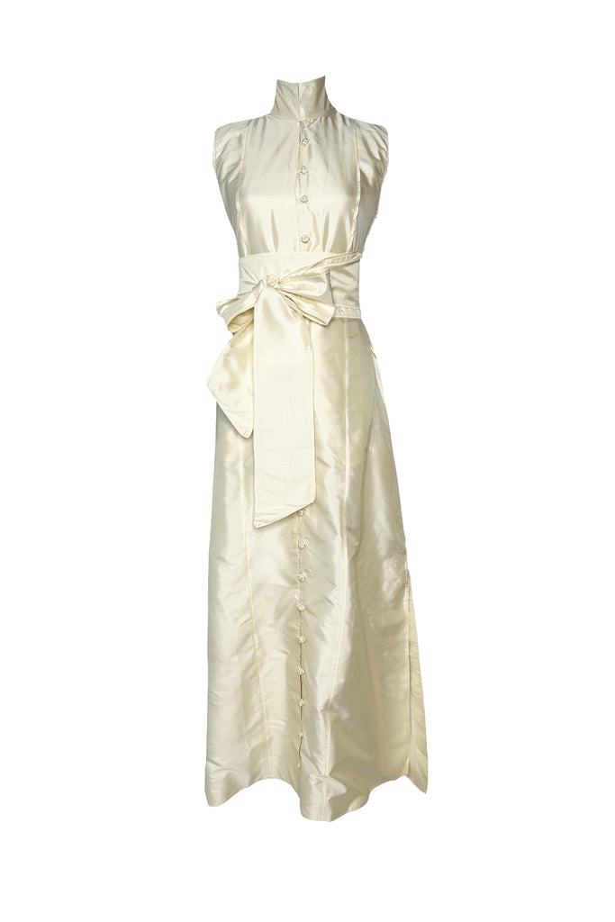 Sleeveless Marrakech Kaftan | Ivory Silk Taffeta