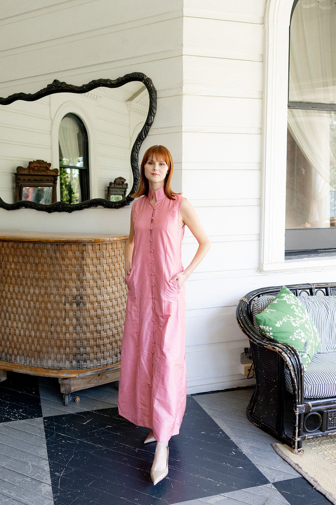 Sleeveless Marrakech Kaftan | Coral Pink Silk Taffeta