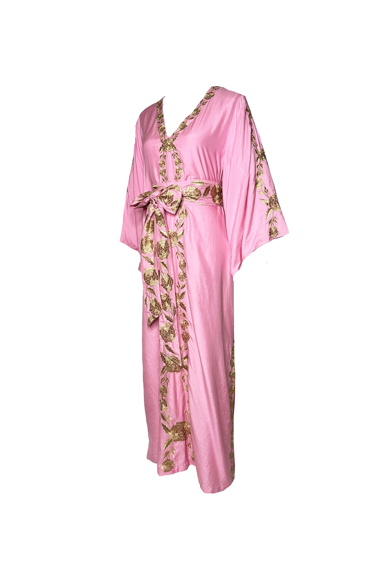 SS Kaftan | Bubble/Gold Hand-Loom Silk SUE SARTOR Marigold Embroidery