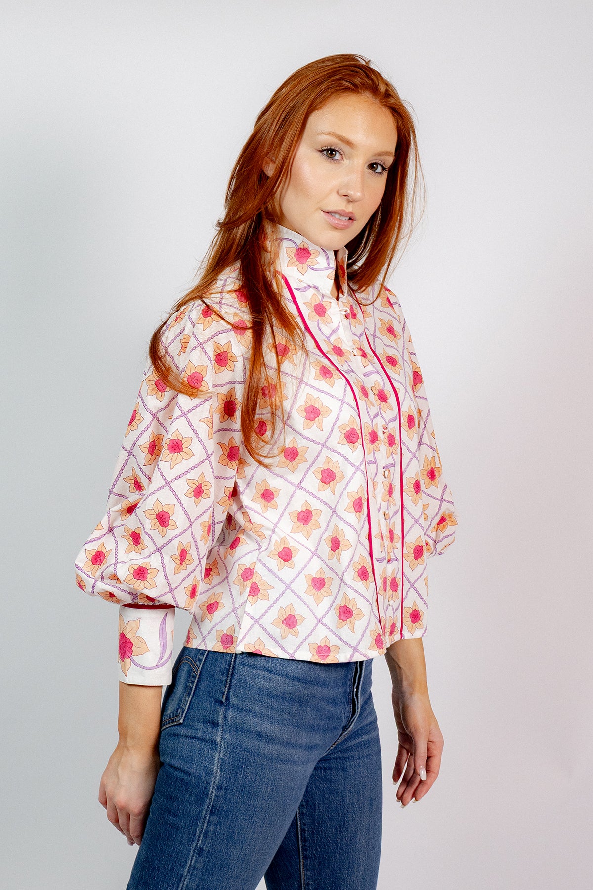 Boxy Balloon Sleeve Top | Fuchsia/Apricot Daffodil – SUE SARTOR