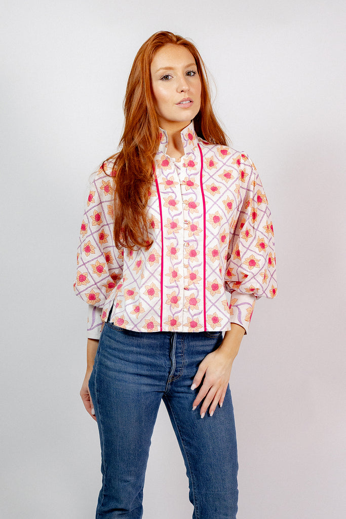 Boxy Balloon Sleeve Top | Fuchsia/Apricot Daffodil – SUE SARTOR