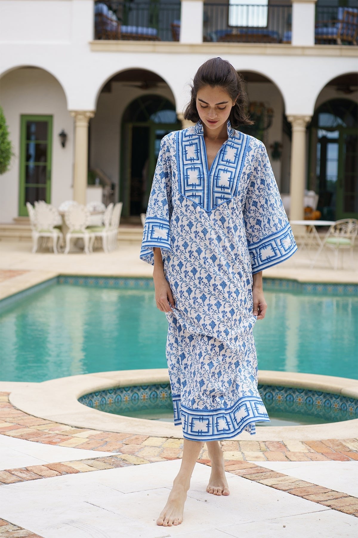 Meg Braff x SUE SARTOR TAJ Kaftan | Cerulean/Navy Nanking