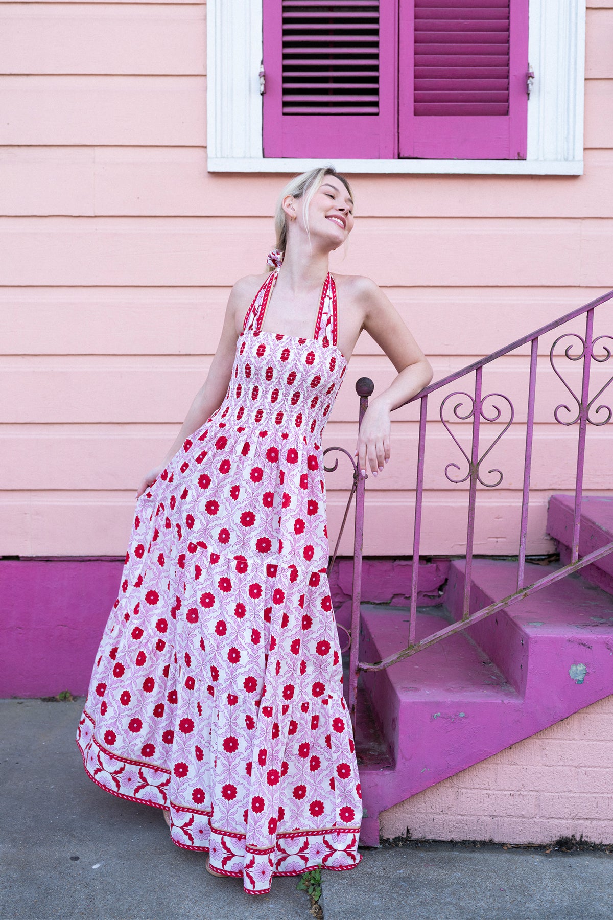 Smocked Halter Dress | Red/Blush Cosmos