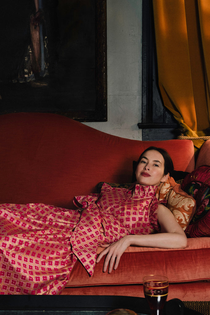 fuchsia and gold dress Fuchsia & Gold Maxi Dress M