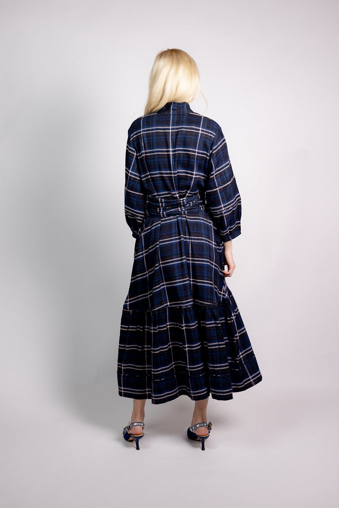 SUE SARTOR Flounce | Midnight/Noir Windowpane Plaid
