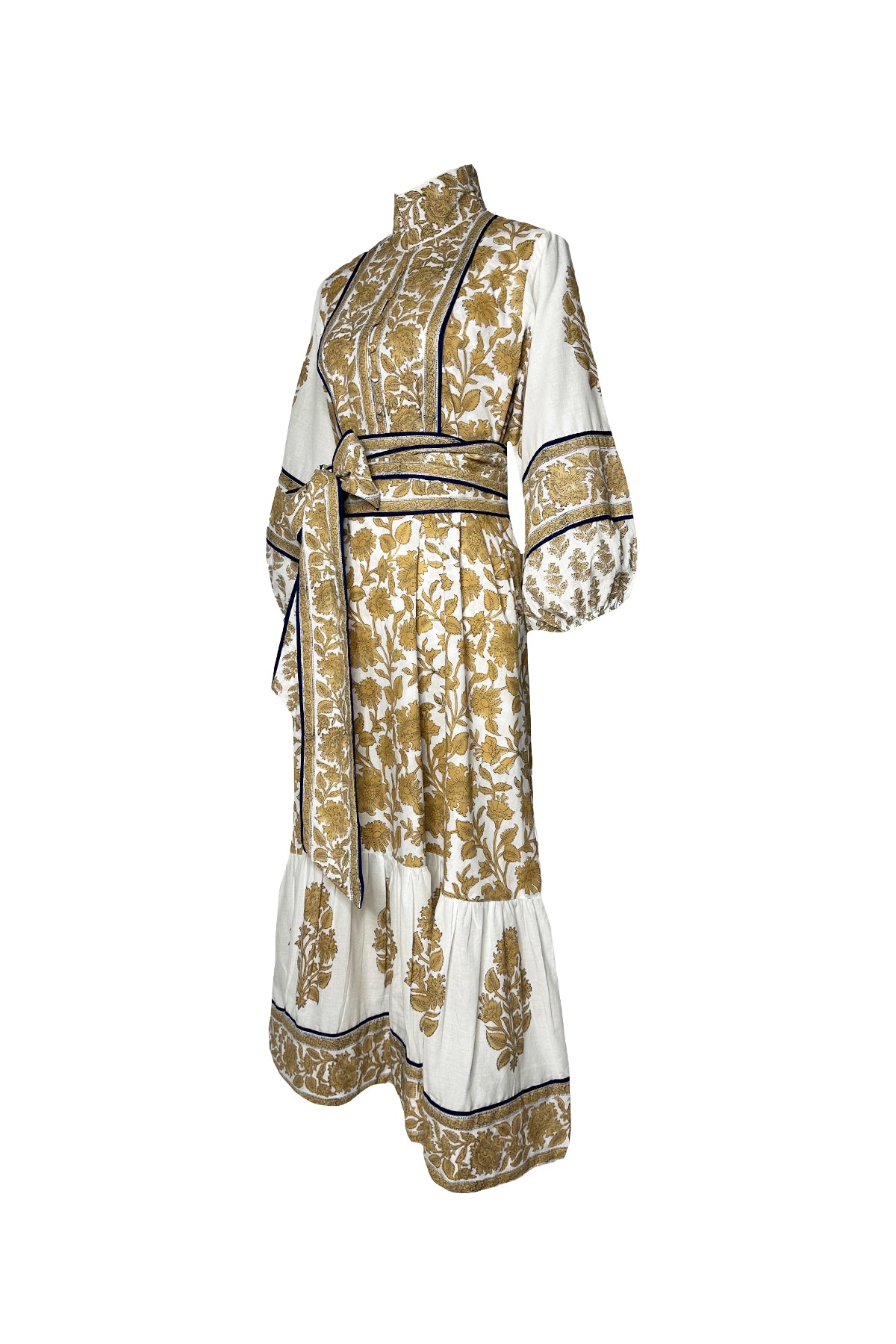 gold block print dress Fresco Hand-block Print & Gold Khadi Dress