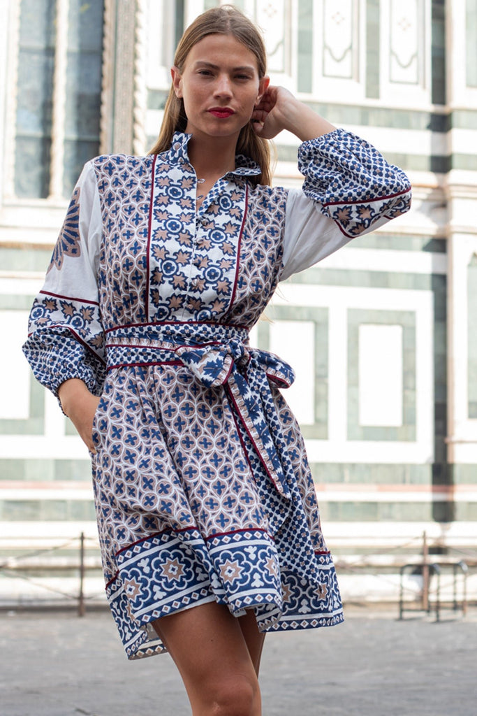 SUE SARTOR Flounce Shorty | Mocha/Navy Piazza