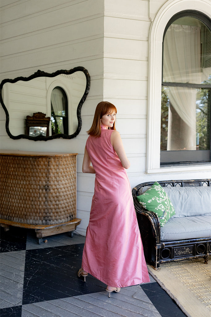 Sleeveless Marrakech Kaftan | Coral Pink Silk Taffeta