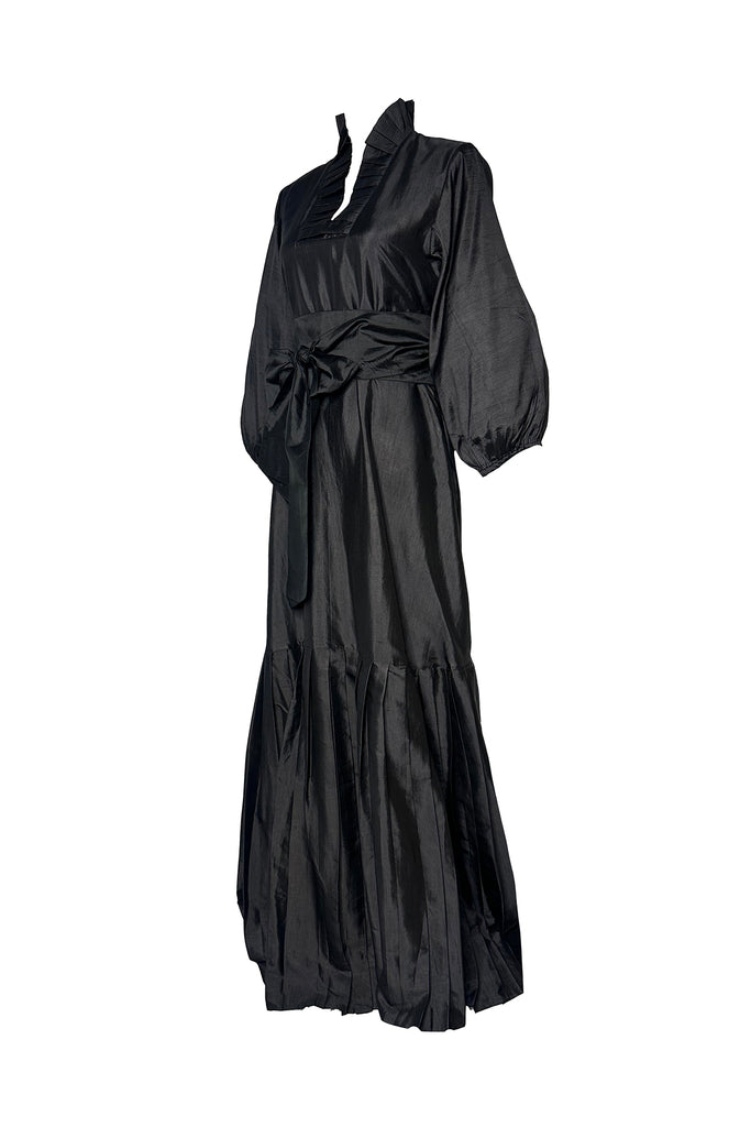 Pleated SUE SARTOR Flounce Gown | Black Silk Taffeta