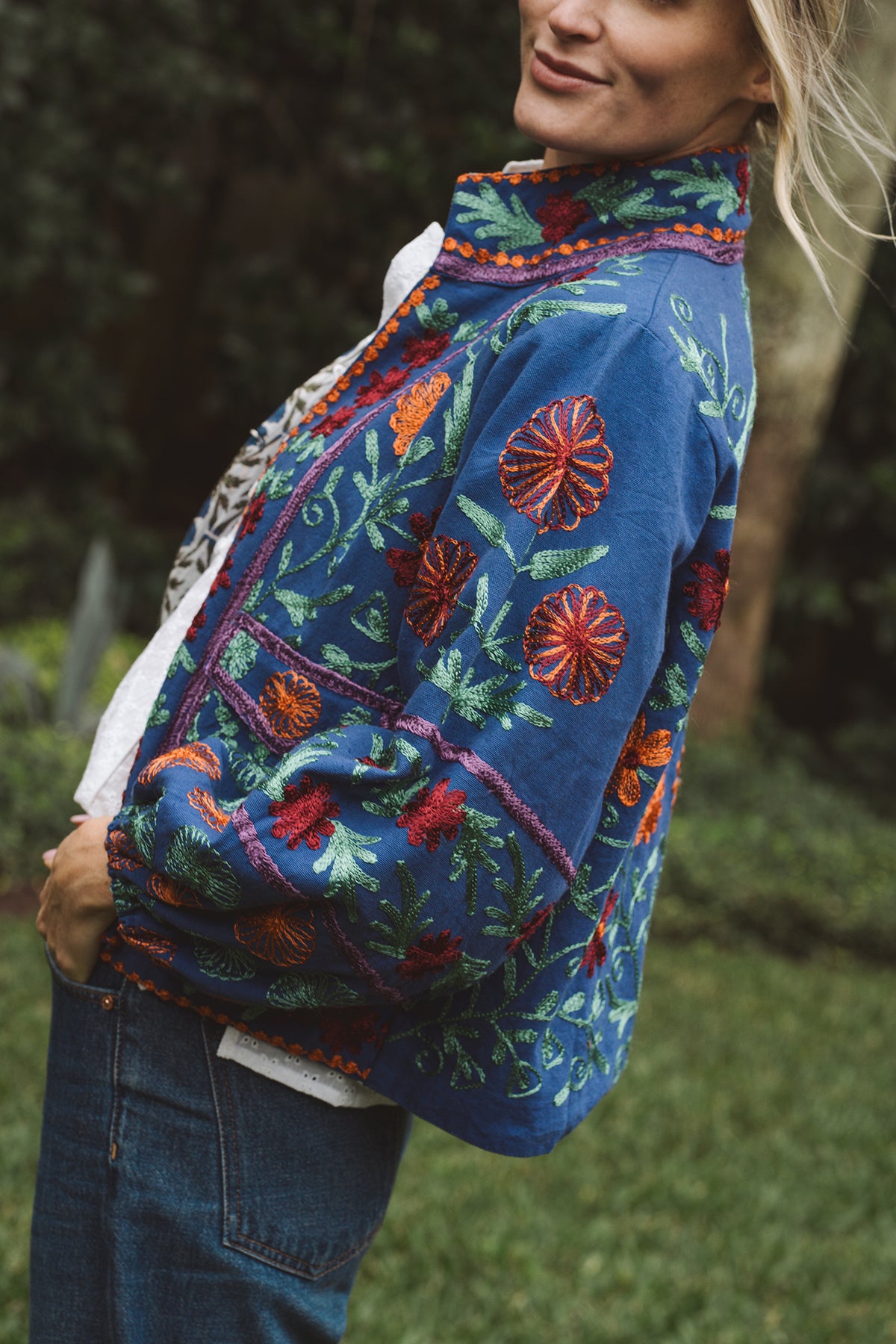 Suzani Blouson Jacket | Navy/Multi – SUE SARTOR