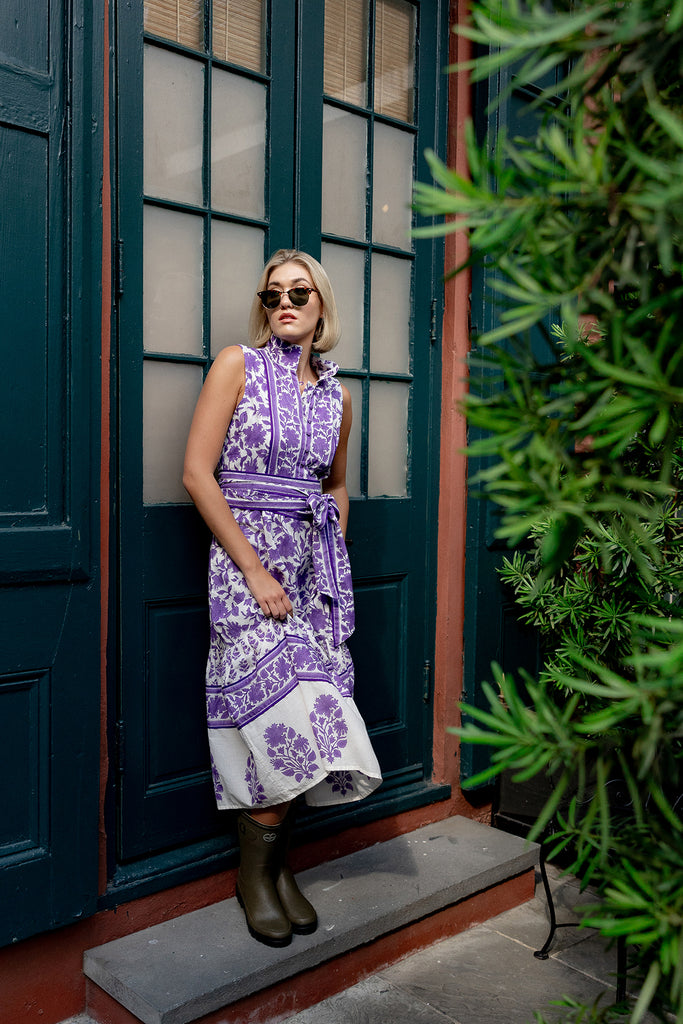 purple flounce dress Purple Cotton Maxi Dress With Flounce Sleeves, Plus Size Summer Dress