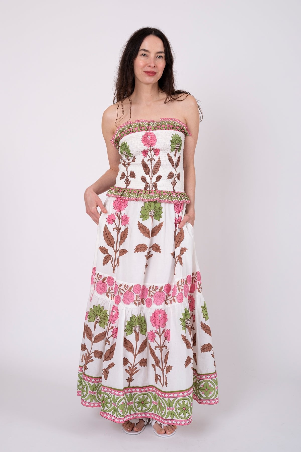 Strapless Bandeau Top | Pink/Peridot Dahlia