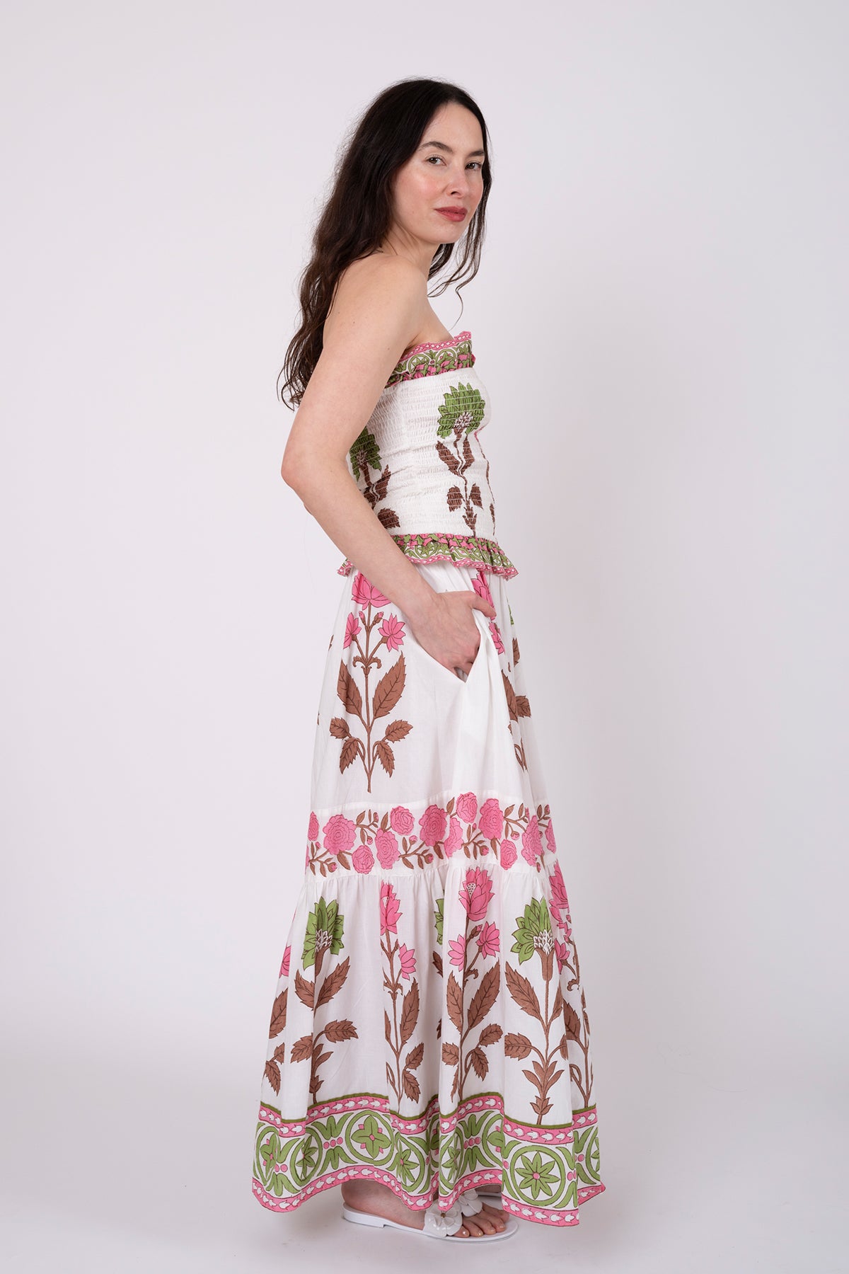 Strapless Bandeau Top | Pink/Peridot Dahlia