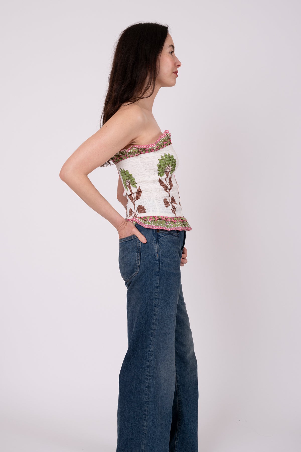 Strapless Bandeau Top | Pink/Peridot Dahlia