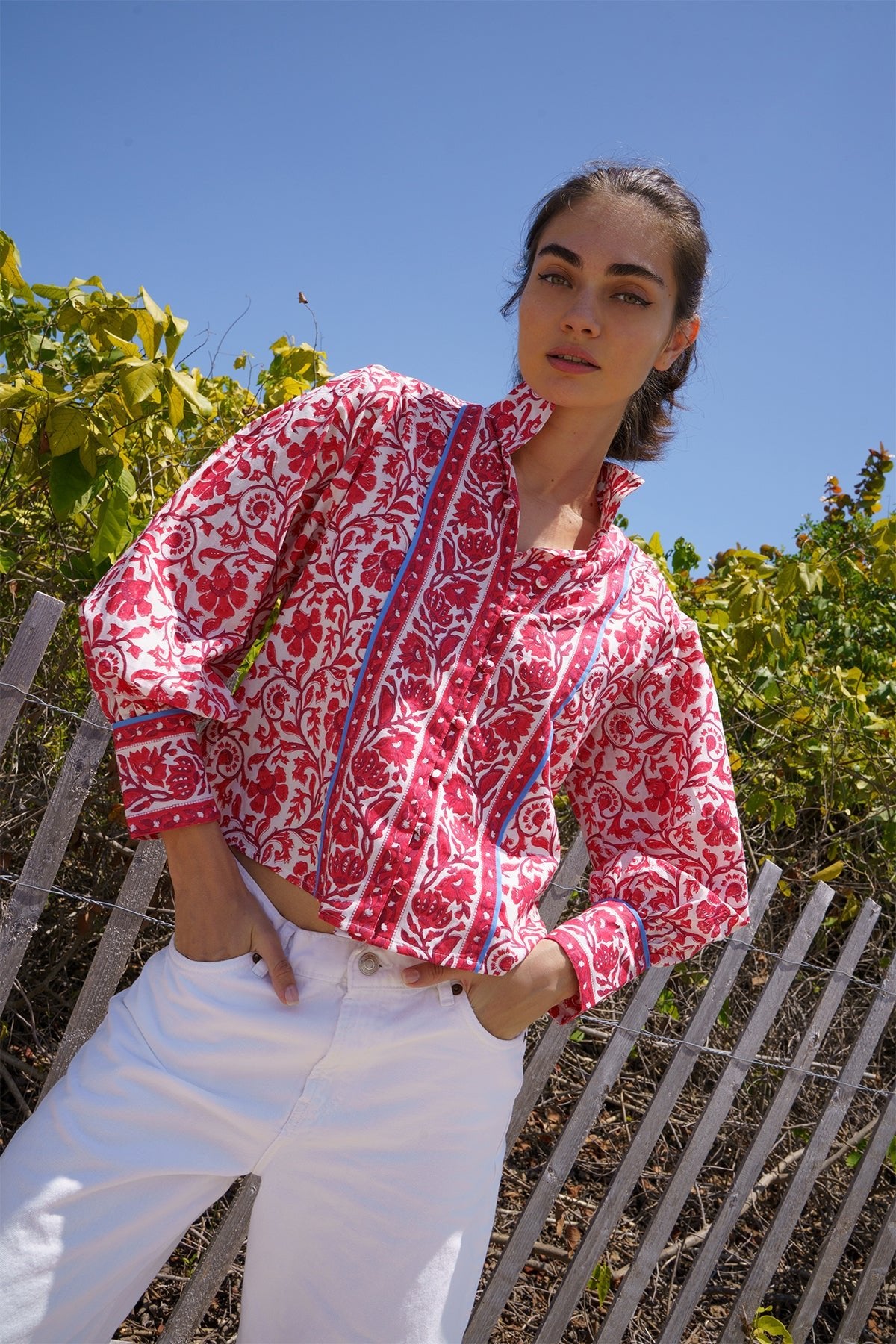 Boxy Balloon Sleeve Top | Cherry Victorian Frieze – SUE SARTOR