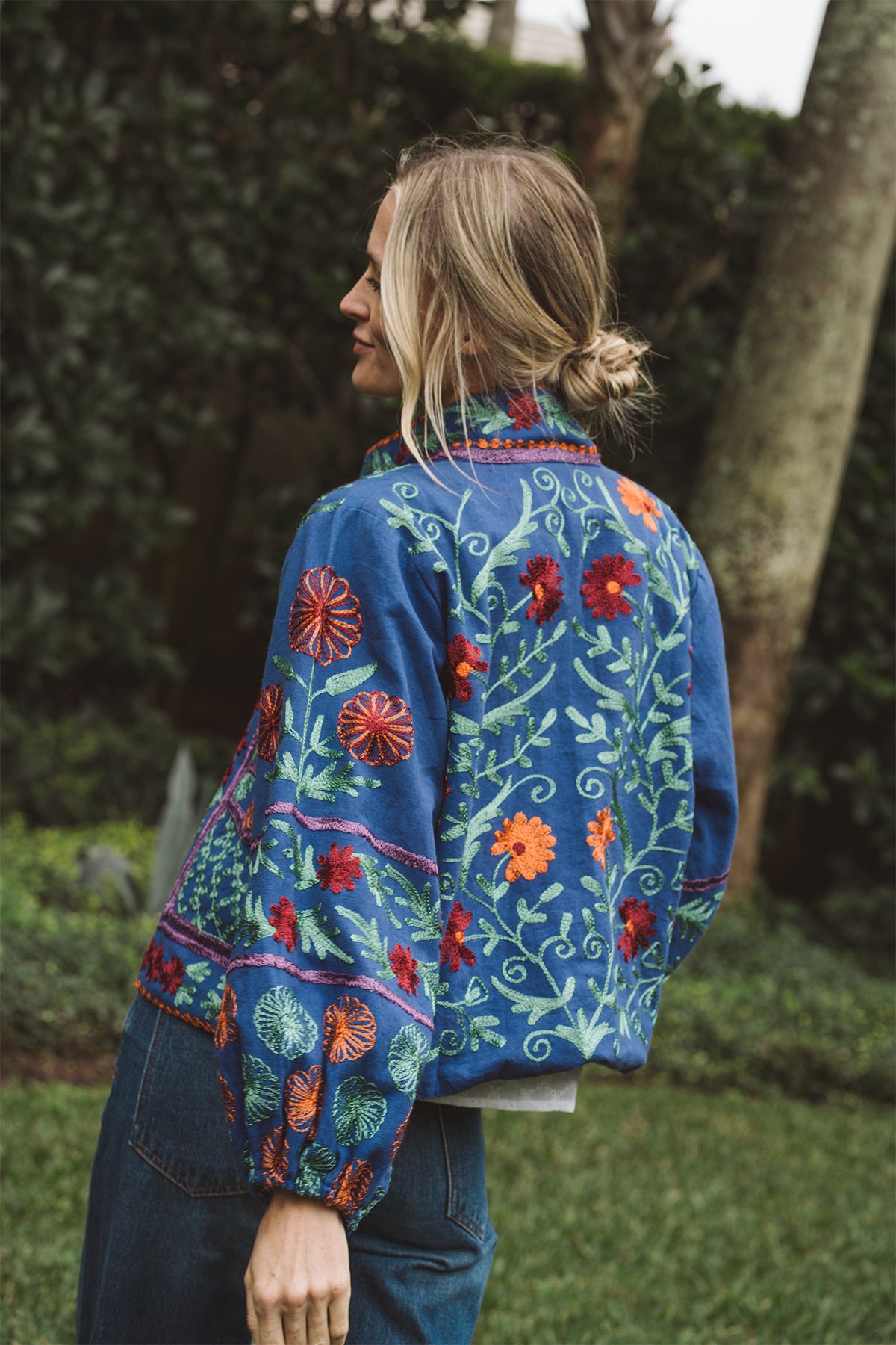 Suzani Blouson Jacket | Navy/Multi – SUE SARTOR