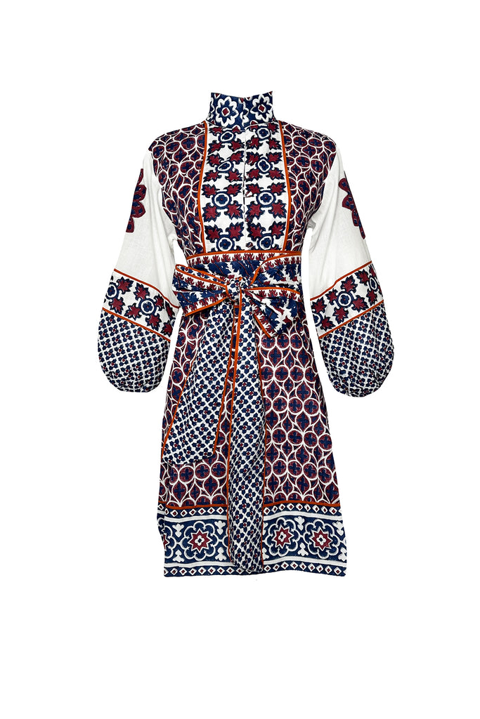 SUE SARTOR Flounce Shorty | Burgundy/Navy Piazza