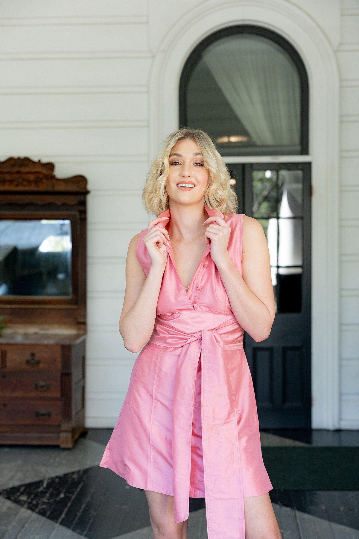 Sleeveless Marrakech Mini | Coral Pink Silk Taffeta