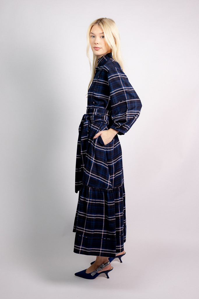 SUE SARTOR Flounce | Midnight/Noir Windowpane Plaid
