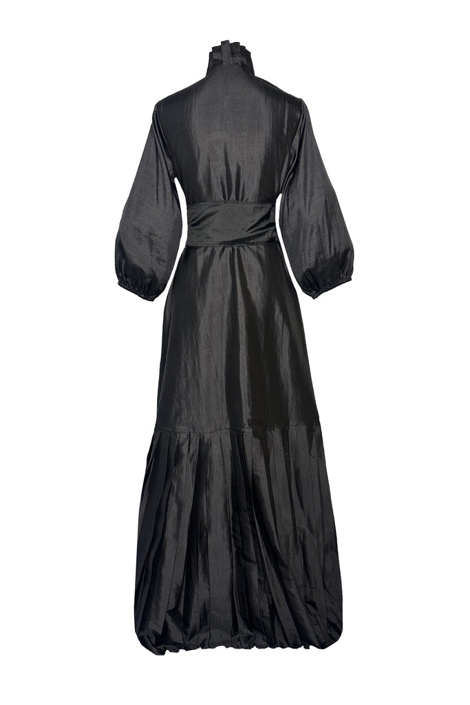 Pleated SUE SARTOR Flounce Gown | Black Silk Taffeta