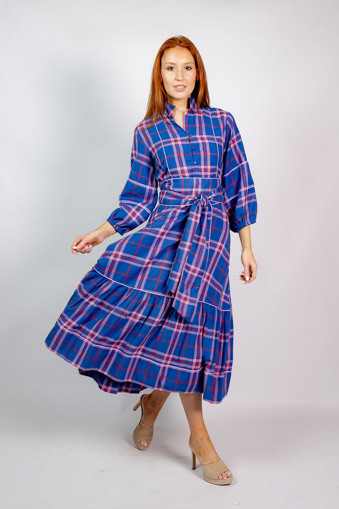 SUE SARTOR Flounce | Cobalt/Roseberry Islay Tartan
