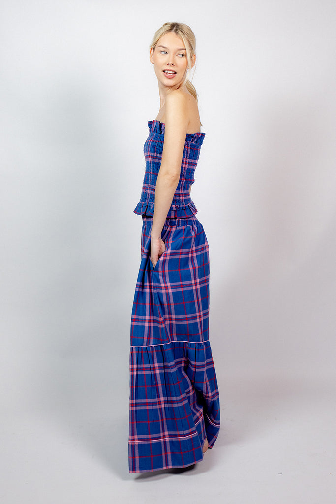 Strapless Bandeau Top | Cobalt/Roseberry Islay Tartan