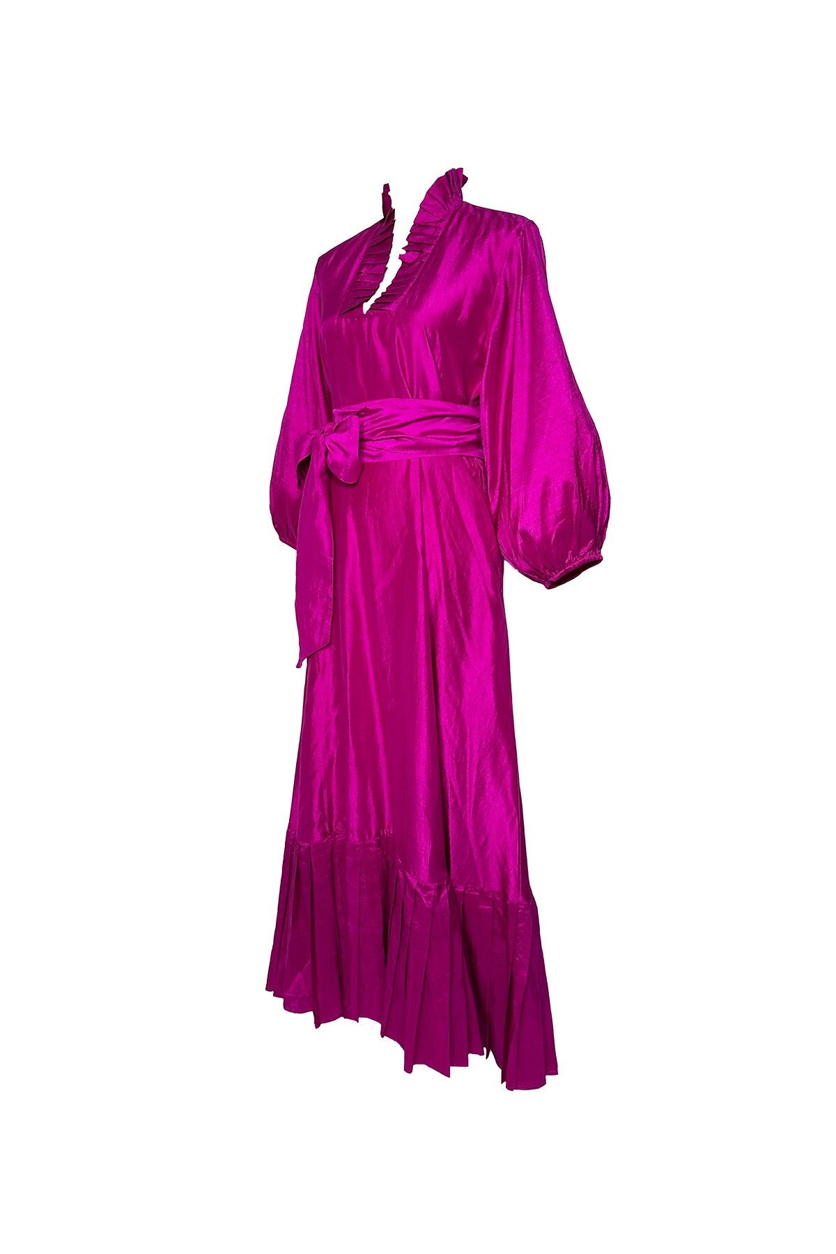 Pleated SUE SARTOR Flounce Maxi  | Fuchsia Silk Taffeta