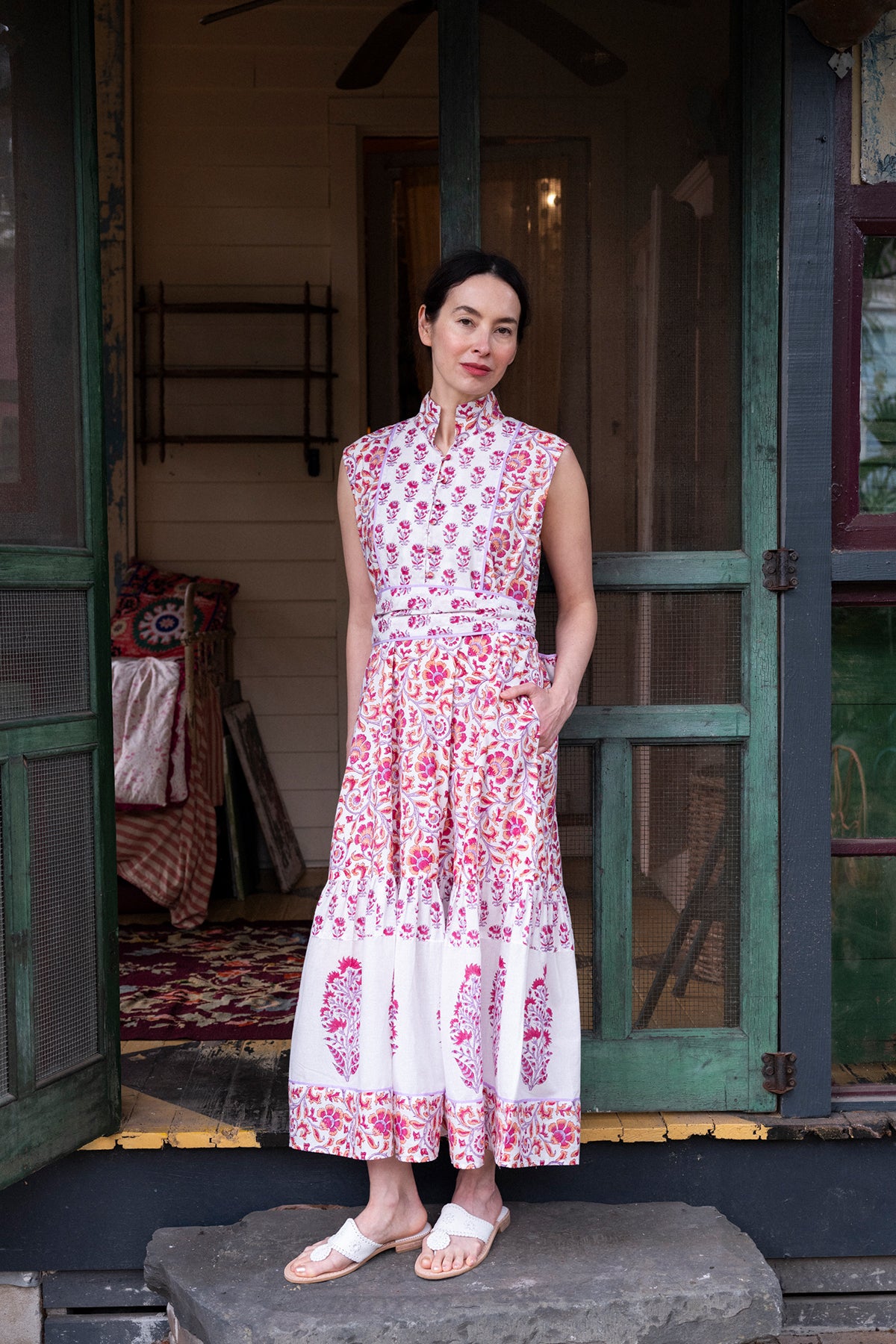 Sleeveless SUE SARTOR Flounce | Cassis/Lavender Victorian Frieze