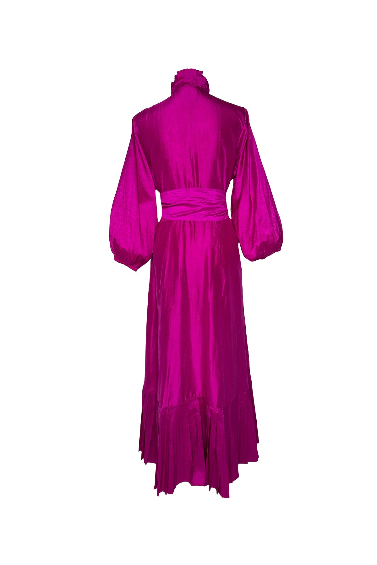 Pleated SUE SARTOR Flounce Maxi  | Fuchsia Silk Taffeta