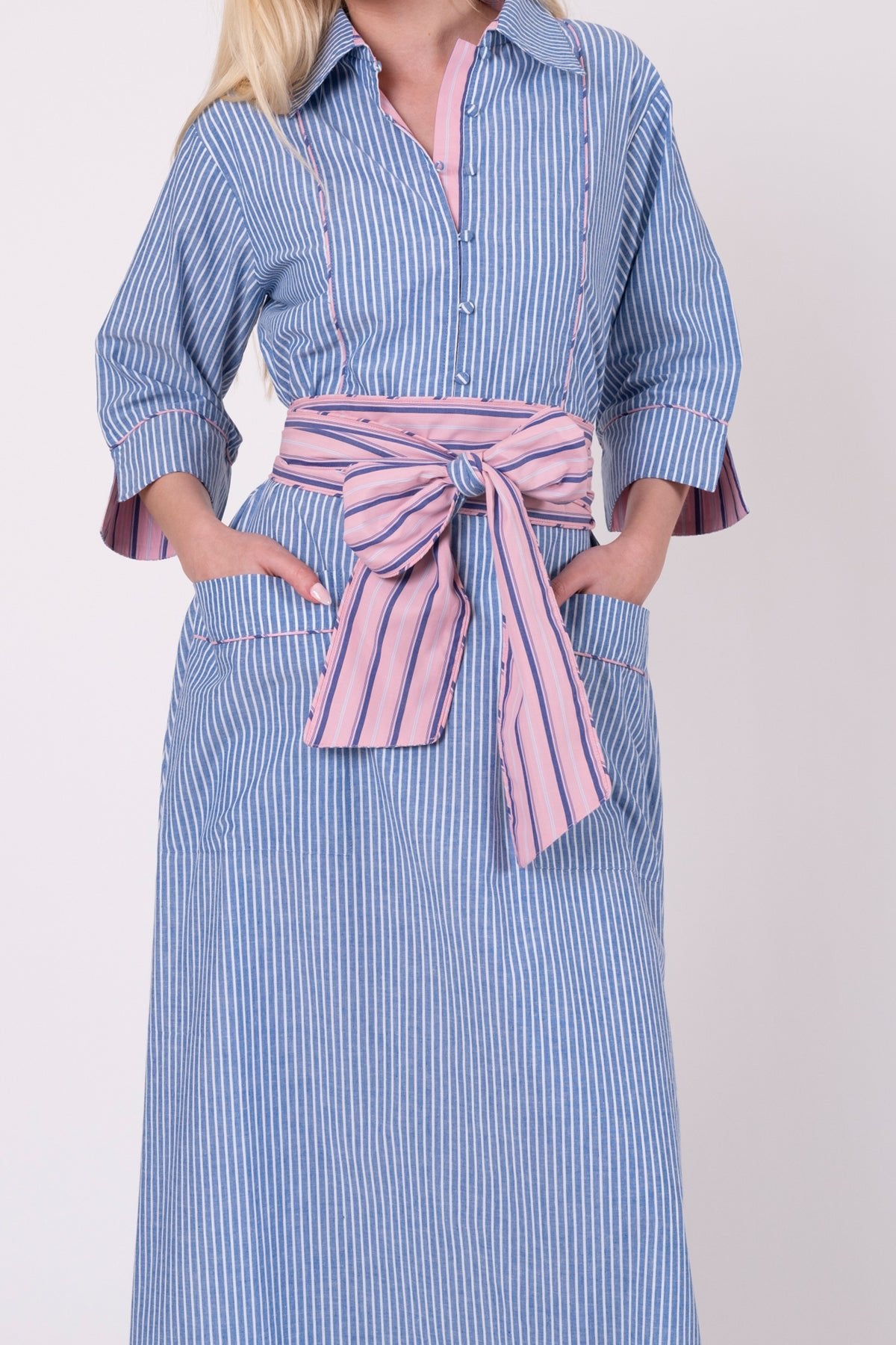Savannah Shirt Dress | Blue/Pink Pinstripe
