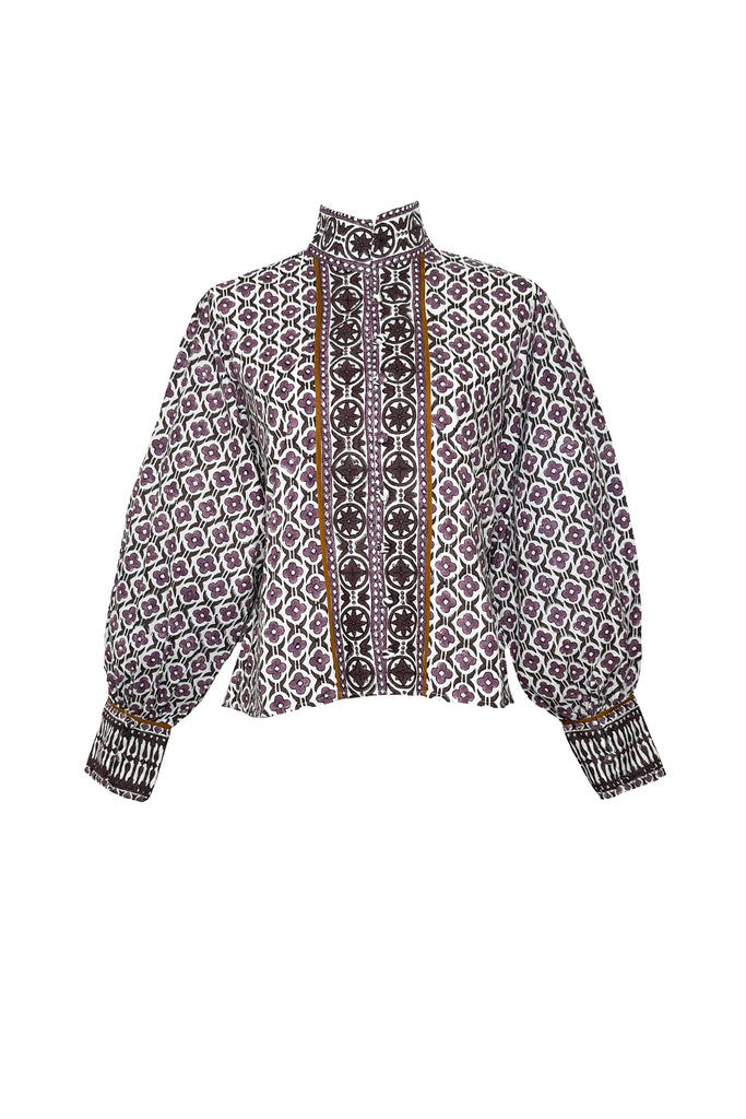 Boxy Balloon Sleeve Top | Plum/Espresso Fiore