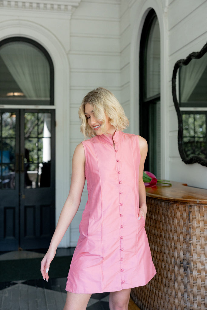Sleeveless Marrakech Mini | Coral Pink Silk Taffeta