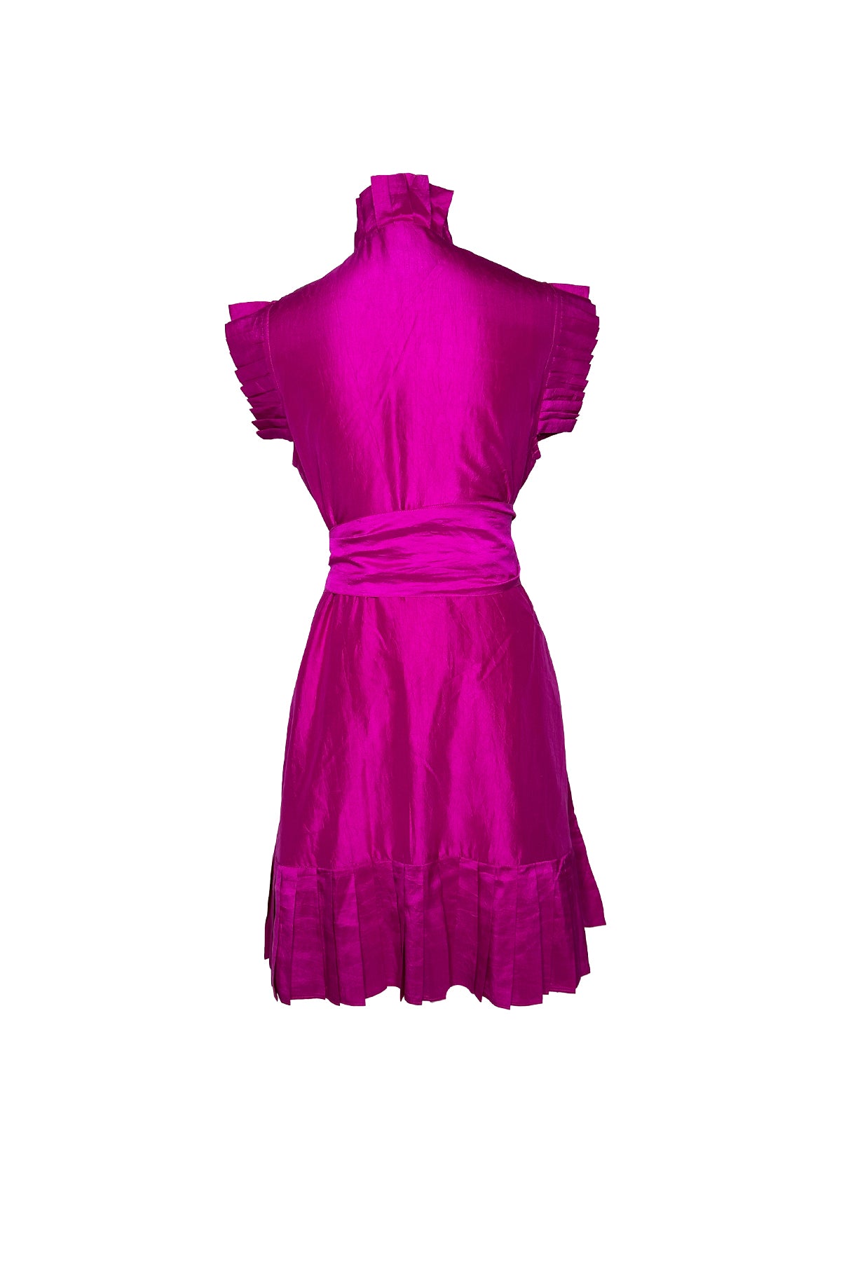 Pleated Sleeveless SUE SARTOR Flounce Mini | Fuchsia Silk Taffeta