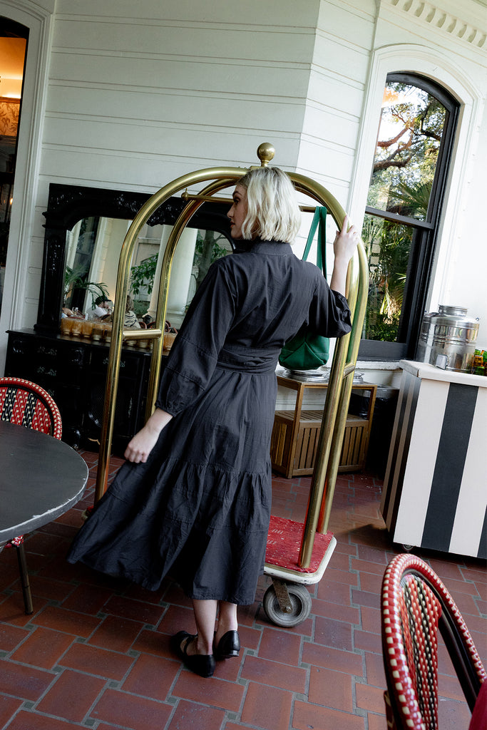 SUE SARTOR Flounce | Black Cotton Travel