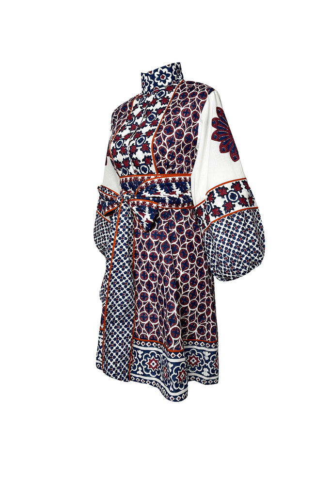 SUE SARTOR Flounce Shorty | Burgundy/Navy Piazza