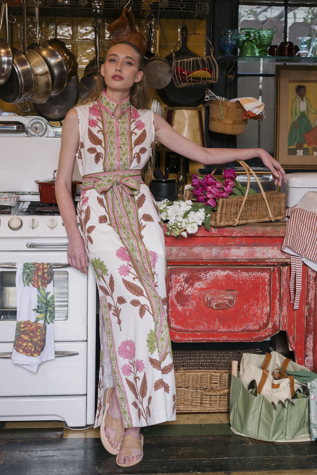 Sleeveless Marrakech Kaftan | Pink/Peridot Dahlia – SUE SARTOR
