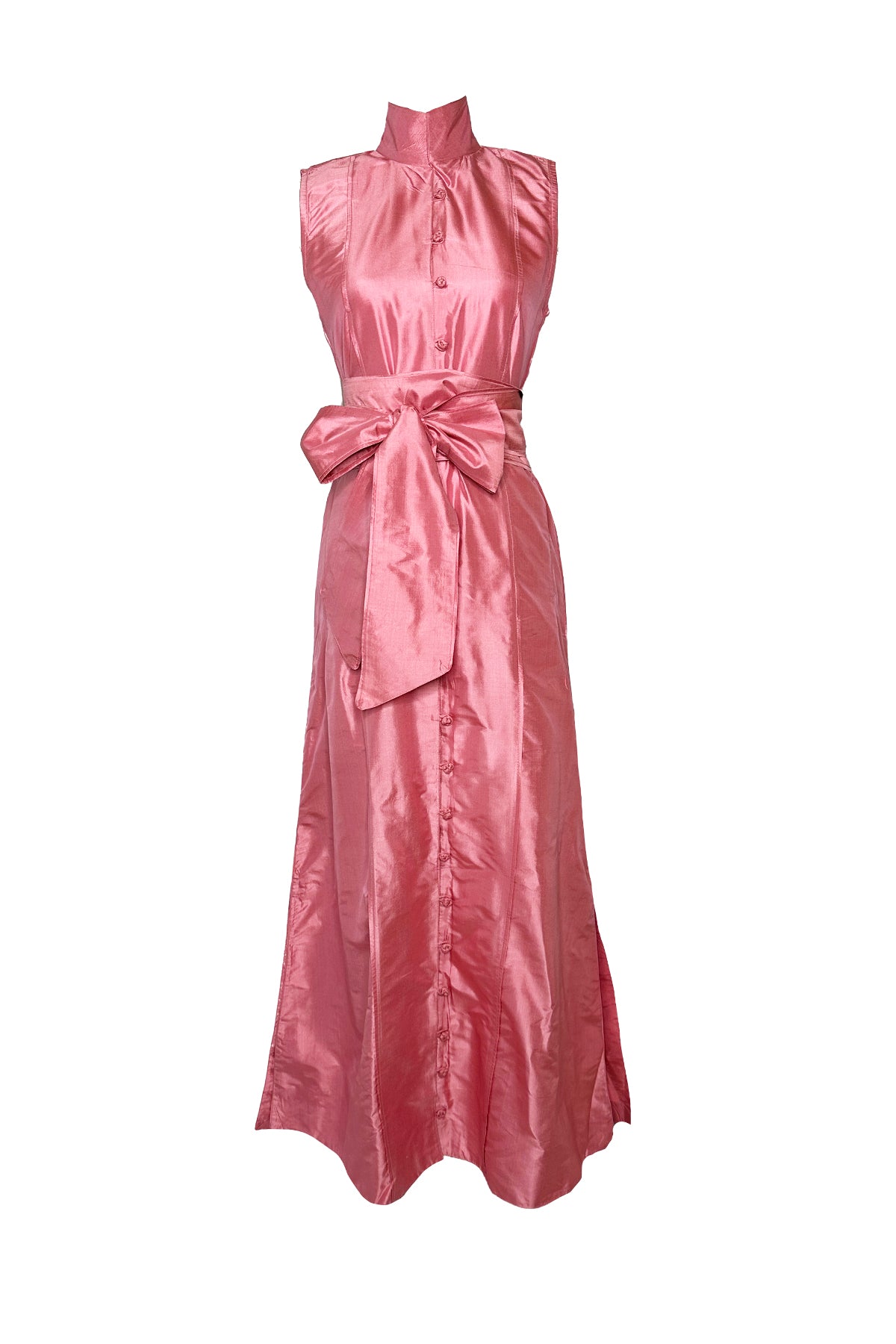 Caftan long à col cintré | Coquille Saint-Jacques péridot/corail mou