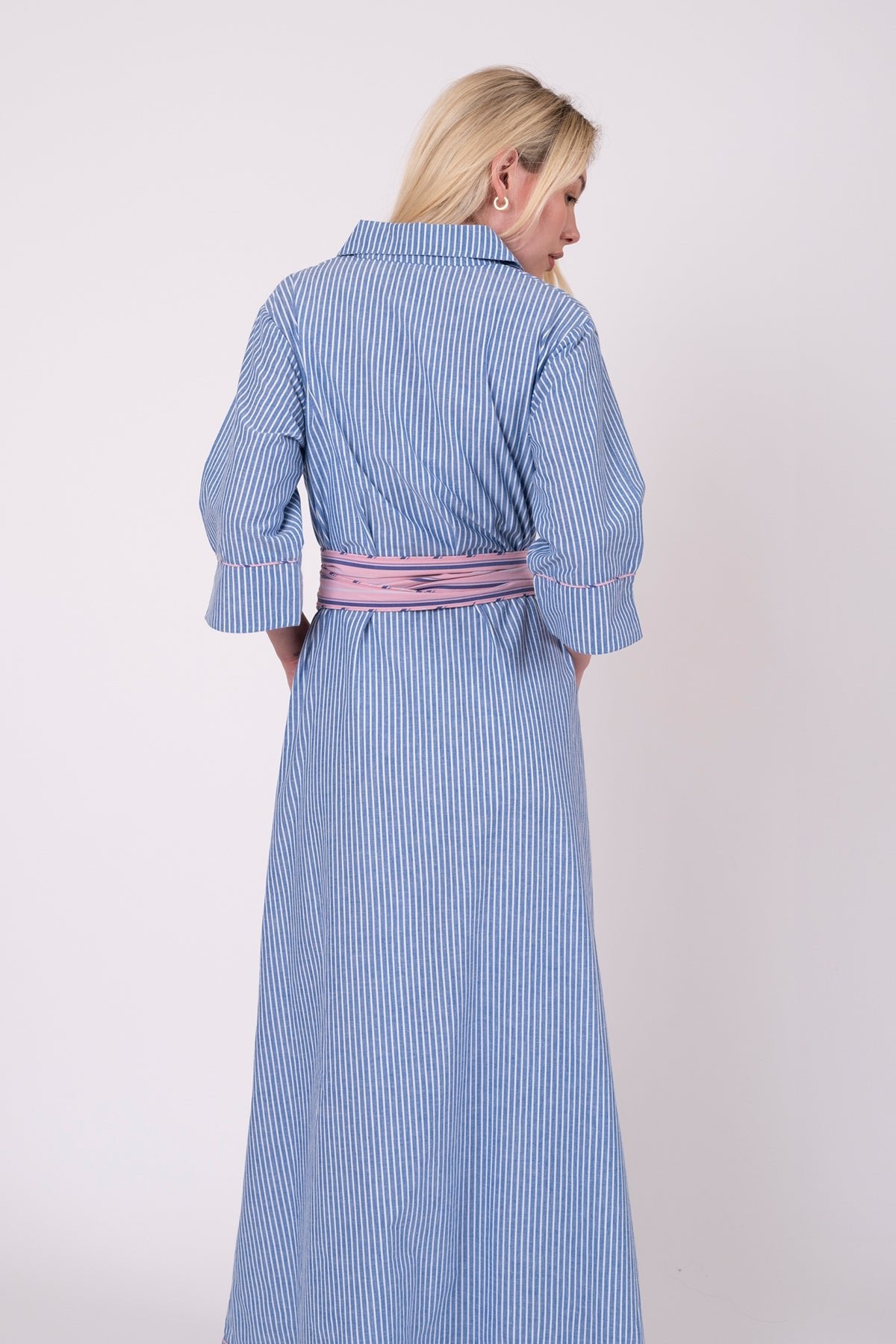 Savannah Shirt Dress | Blue/Pink Pinstripe