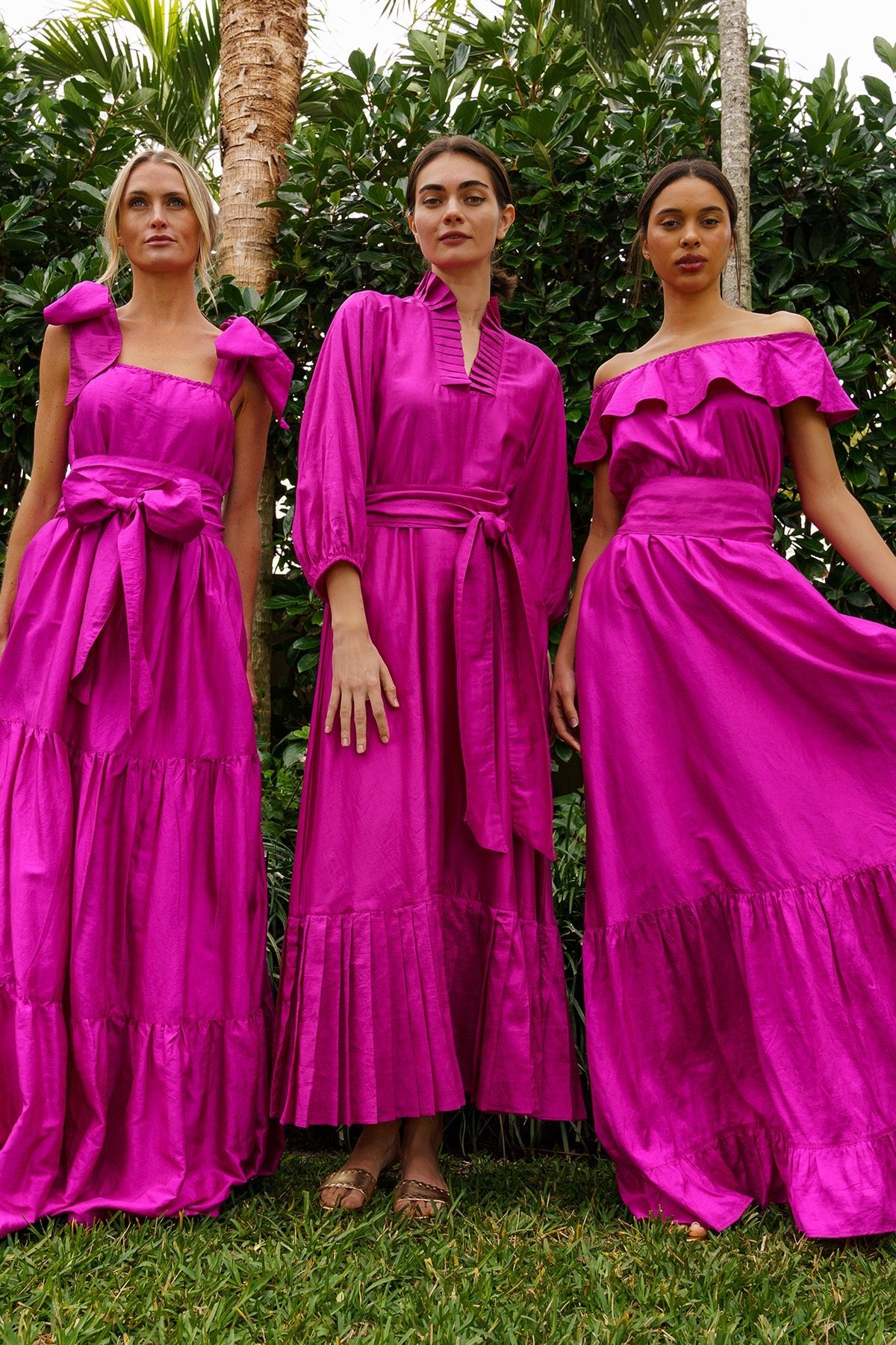 Pleated SUE SARTOR Flounce Maxi | Fuchsia Silk Taffeta