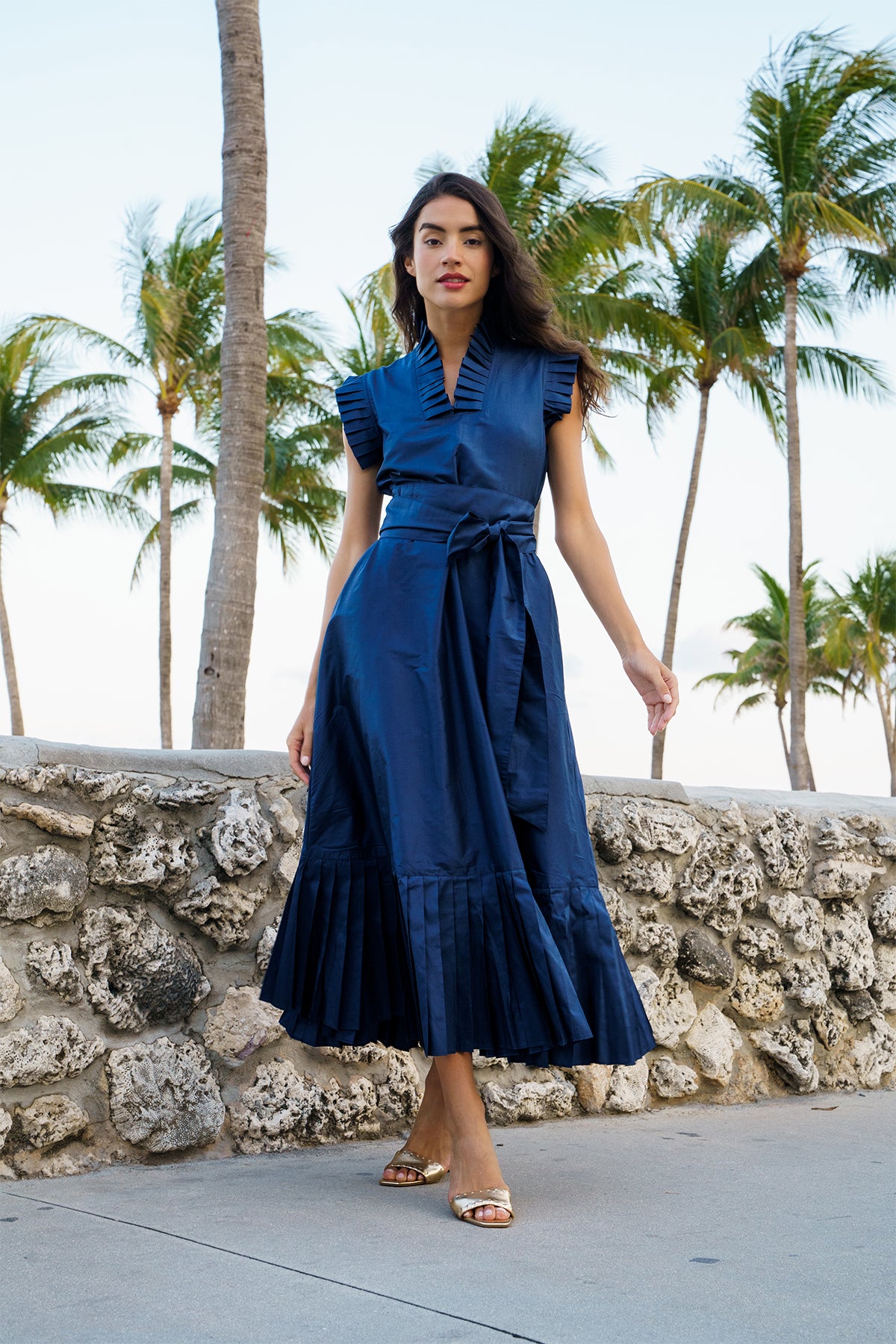 Sleeveless Pleated SUE SARTOR Flounce Maxi by SUE SARTOR