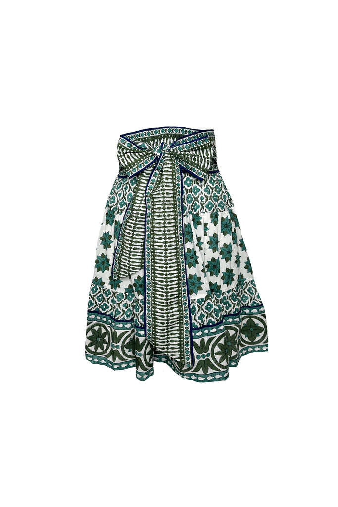 SUE SARTOR Flounce Mini Skirt | Verdigris Fiore
