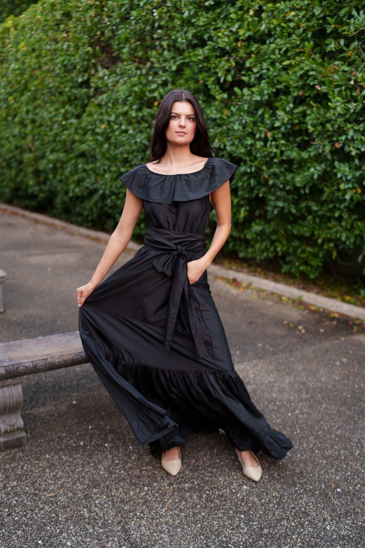 silk taffeta black dress Vintage 1950's Black Silk Taffeta New Look Era Cocktail Dress By Suzy   Xtabay Vintage